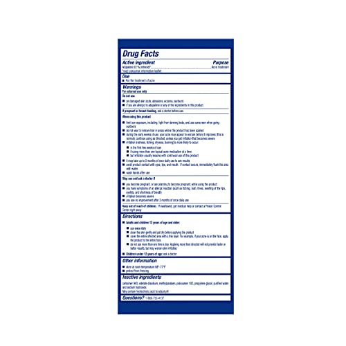 Differin Acne Treatment Gel, 30 Day Supply, Retinoid Treatment for Face Differin