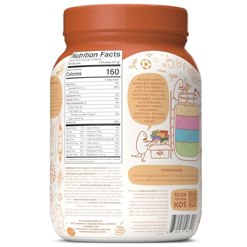 KOS Organic Vegan Protein Powder with 50mg Caffeine, Salted Caramel Coffee