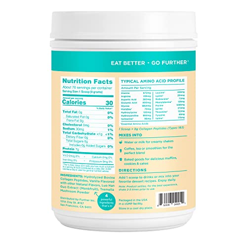 Further Food Best Collagen Peptides Powder Vanilla Flavored Keto Grass-Fed Collagen