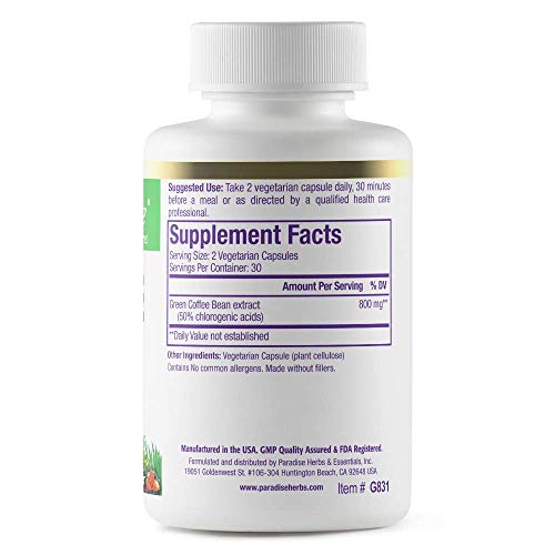 Paradise Herbs Green Coffee Bean, Vegan, Gluten Free, Non GMO, Active Whole Spectrum Paradise Herbs