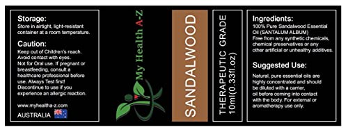 My Health A-Z Sandalwood Essential Oil, Organic 10ml (Santalum Album) Extracted My Health A-Z