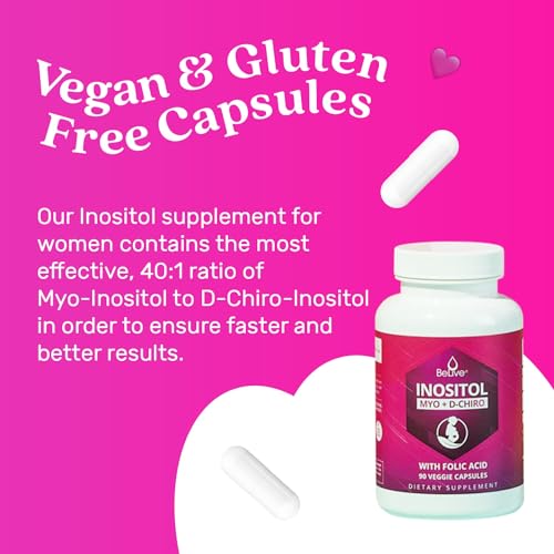 BeLive Myo-Inositol & D-Chiro Inositol Capsules - 90Ct I Inositol Supplement with Folic BeLive