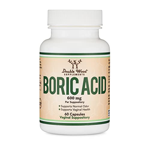 Boric Acid Vaginal Suppositories (600mg, 60 Count) Supports Vaginal pH Balance, Odor Control Double Wood Supplements