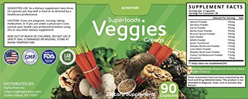 90 Capsules Each Bottle 540 Capsules superfoods Veggies Greens and Reds Fruits Triple Alpha Pure