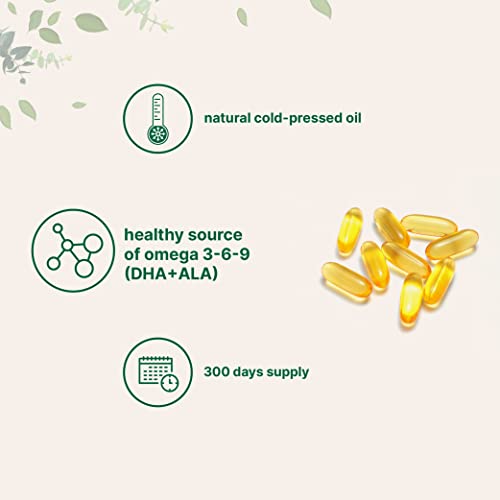 Flaxseed Oil 1400mg Softgels, 300 Counts | w/ 700mg ALA Omega 3, Cold Pressed