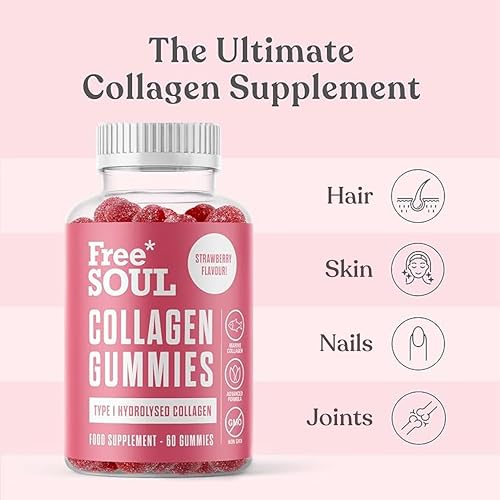 Collagen Gummies, Marine Collagen Supplement with Effective Type 1 Hydrolysed Collagen Peptides Free Soul