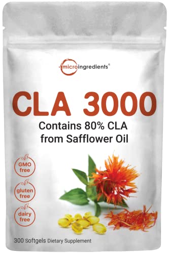 Micro Ingredients CLA Supplements 3000mg Per Serving | 300 Softgels, Made with 80% 