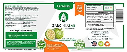 Garcinia Cambogia Extract 100% Pure 95% HCA Pharmaceutical Grade 60 Capsules 1 Month