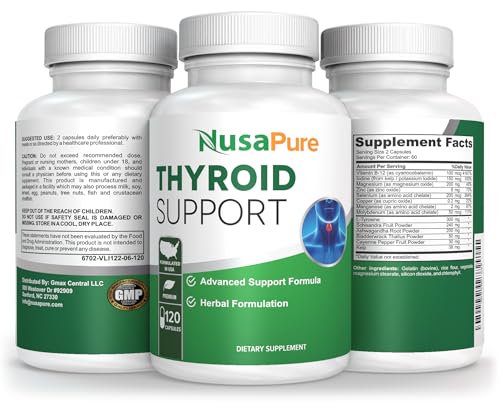 NusaPure Premium Thyroid Support Supplement (Non-GMO) 120 caps for with Ashwaganda NusaPure
