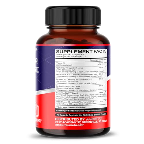 Apple Cider Vinegar 9000mg Berberin 6000mg Ceylon Cinnamon 9000mg Turmeric 6000mg AUMETO