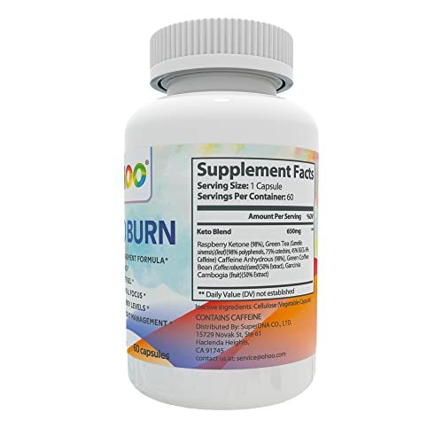 OHOO Keto Burn Weight Loss Supplement 650 Mg - Natural Keto 5 Increases Ability to Burn Fat OHOO