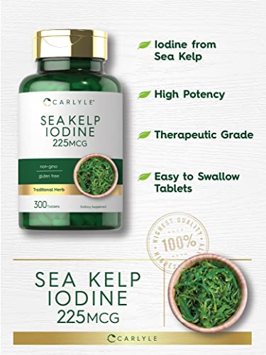 Sea Kelp Iodine Supplement | 225mcg | 300 Tablets | Non-GMO, Gluten Free | Traditional Carlyle