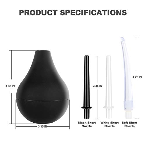 RANEU Enema Bulb Douche Enema Kit for Women & Men with 3 Nozzles (Black, 4 Piece Set) RANEU