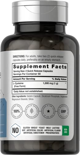 L-Cysteine 1000mg | 100 Powder Capsules | Non-GMO, Gluten Free Supplement