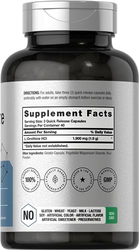 L Ornithine HCl | 1900mg | 120 Capsules | Non-GMO & Gluten Free Supplement