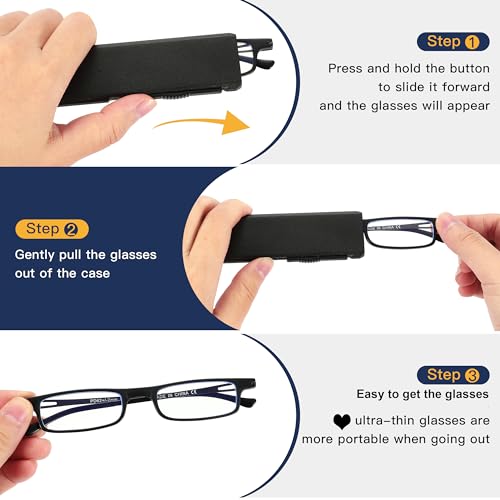 TOVEEN 2 Pack Compact Reading Glasses Anti Blue Light UV, Ultra-thin Slim TR90 Readers