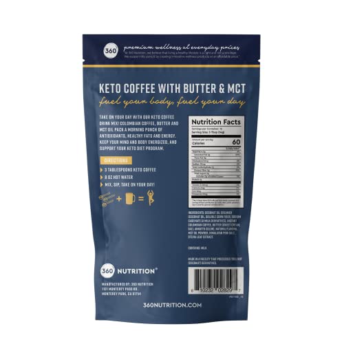 360 Nutrition Instant Keto Coffee with MCT Oil, Coconut Oil, Sweetened, Gluten Free 360 Nutrition