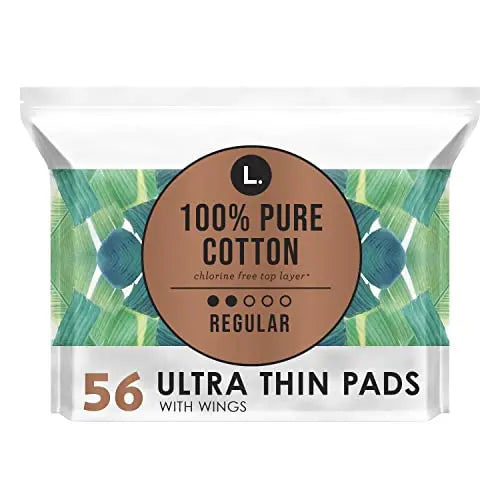 L. Pure Cotton Topsheet Pads for Women, Regular Absorbency, Ultra Thin Pads with Wings