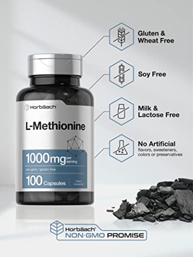 L Methionine 1000mg | 100 Capsules | Non-GMO, Gluten Free | Free Form Supplement
