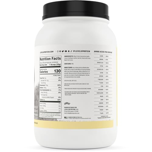 Levels Grass Fed 100% Whey Protein, No Hormones, Vanilla Bean, 2LB