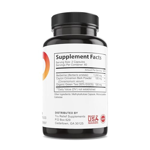 TR TRURELIEF Berberine 1200mg w/Ceylon Cinnamon & Green Tea - 120 Caps TR TRURELIEF