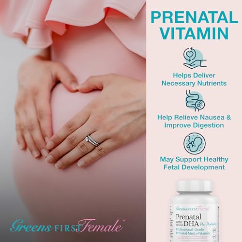 Greens First Female Prenatal Vitamin with Vegan DHA - Pregnancy Multivitamin Supplement Greens First