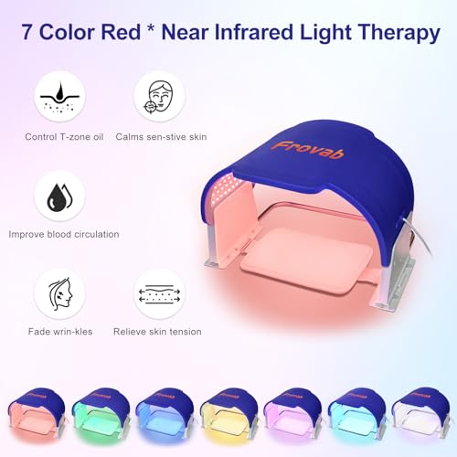 Frovab 7 in 1 Colors LED Light Therapy Mask, Red & Blue Face Mask Light Therapy, Portable & Flexiable