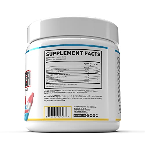 MAN Sports Pump Powder Blue Bombsicle - Stimulant Free Pre Workout Drink, Best for Preworkout - Energy Pump Powder for Men and Women, Help Fuel Your Workout (30 Days Supply)