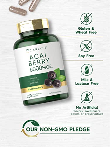 Carlyle Acai Berry Capsules 6000mg | 250 Count | Non-GMO & Gluten Free Acai Berry