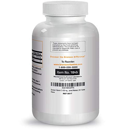 Bronson Vitamin C 1000 mg with Rose Hips Sustained Release, 250 Tablets