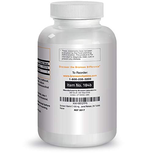 Bronson Vitamin C 1000 mg with Rose Hips Sustained Release, 250 Tablets Bronson