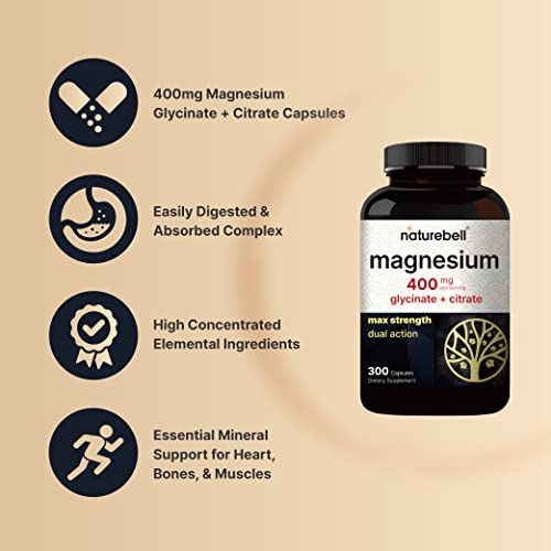 Magnesium Complex 400mg Supplement, 300 Capsules | Magnesium Glycinate NatureBell