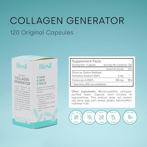 Biosil Collagen Generator - 120 Capsules - with Patented ch-OSA Complex - Generates & Protects BioSil