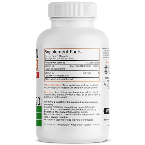 Bronson Vitamin K2 (MK7) with D3 Extra Strength Supplement Bone and Heart Health Non Bronson