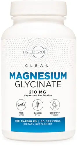 Type Zero Magnesium Glycinate (210mg | 180 Capsules) Pure, Non-GMO, Gluten Free