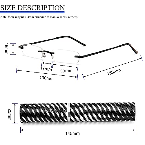DXYXYO Mini Rimless Reading Glasses for Women Men, 2 Pack Slim Pocket Compact Metal DXYXYO