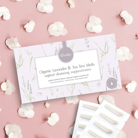 Femallay Lavender and Tea Tree Oil Vaginal Cleansing Suppositories for Hygiene, 100% Natural Melts Femallay