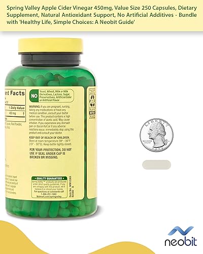 Spring Valley Apple Cider Vinegar 450mg, Value Size 250 Capsules, Dietary Supplement Neobit
