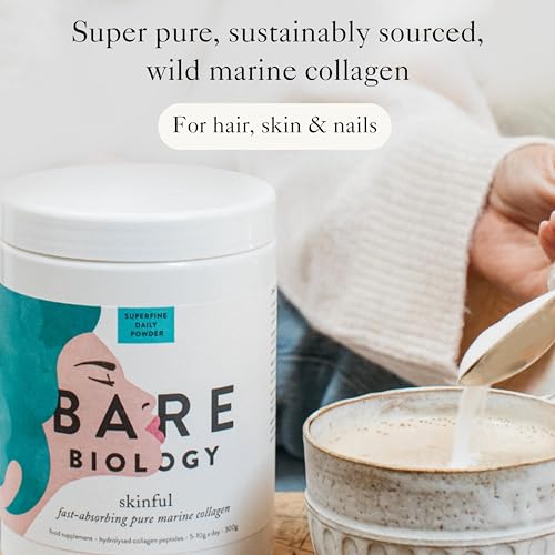 Bare Biology Collagen Powder, 300g/60 Servings - Skinful Pure Marine Collagen Supplement for Skin Bare Biology