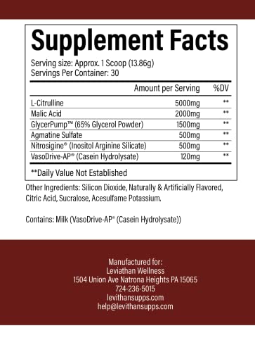 Leviathan Wellness Vigor - Stimulant Free, Nitric Oxide Boosting Pre-Workout Powder