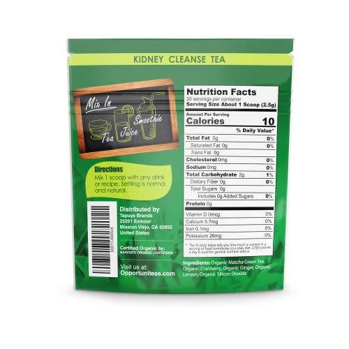 Opportuniteas Organic Kidney Detox Tea- Matcha Green Tea, Cranberry, Lemon & Ginger Opportuniteas