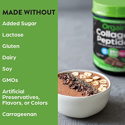 Orgain Hydrolyzed Collagen Powder, 20g Grass Fed Collagen Peptides, Chocolate Orgain
