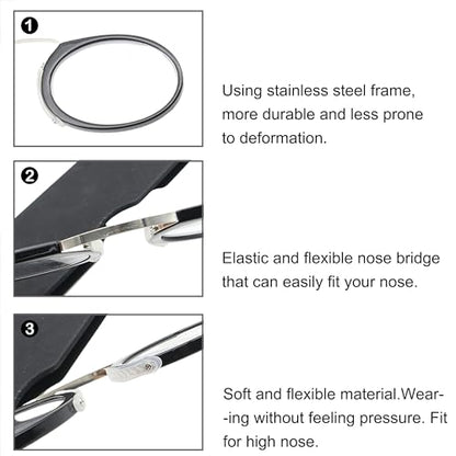 COVESATO Mini Armless Reading Glasses for Men Women Slim Thin Clip on Nose Readers