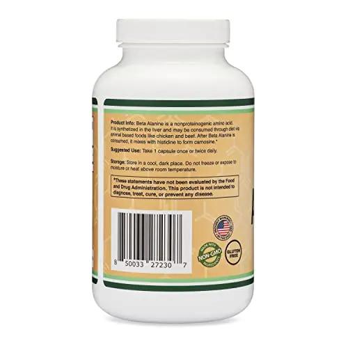 Beta Alanine Powder Capsules (Bulk Jar 240 Pills, 1.5 Gram Servings) Stimulant Free Pre Double Wood Supplements