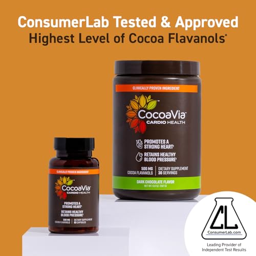 CocoaVia Cardio Health Cocoa Powder, 60 Servings, 500mg Cocoa Flavanols CocoaVia