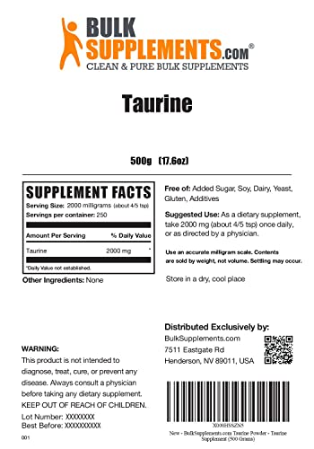 BULKSUPPLEMENTS.COM Taurine Powder - Taurine Supplement, Taurine 2000mg BULKSUPPLEMENTS.COM