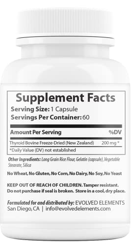 Evolved Elements Raw Grass-Fed Desiccated Bovine Thyroid - Thyroid Support for Women