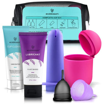 Ecoblossom Complete Menstrual Cup Kit - Small & Large Reusable Period Cups, Silicone Sterilizer