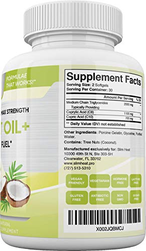 Slim Heat Keto MCT Oil Capsules with C8 & C10 - Fast Acting Ketosis Brain & Body Fuel Slim Heat