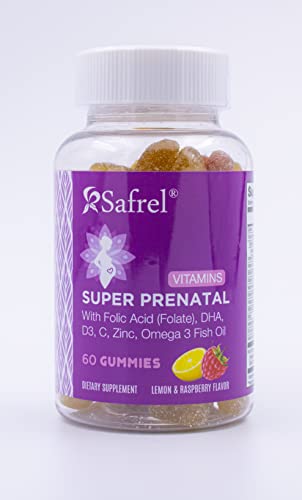 Safrel PreNatal and Post Pregnancy Gummy Vitamins, Lemon & Raspberry Lemonade Flavored Safrel